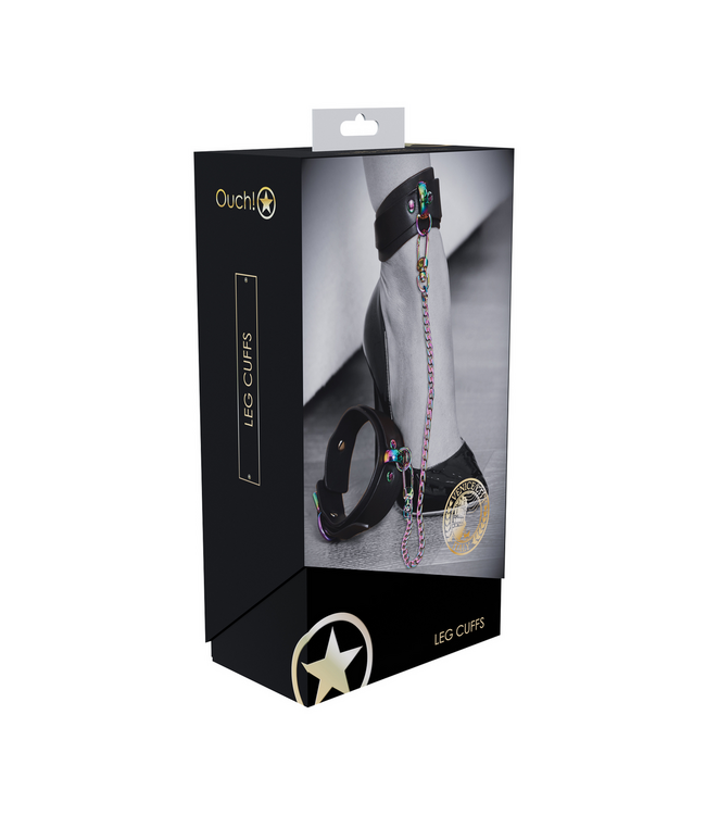 Ouch! Ouch! Venice Adjustable Black Ankle Cuffs Van Gelamineerd Leer Met Iriserend Beslag