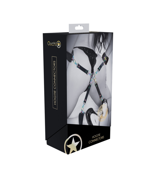 Ouch! Ouch! Venice Collection 4-Way Hogtie Verbinder Zwart Gelamineerd Leer
