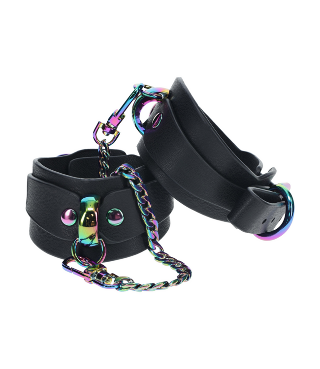 Ouch! Ouch! Venice Luxe Gelamineerde Leer Handboeien Met Iriserende Hardware Zwart