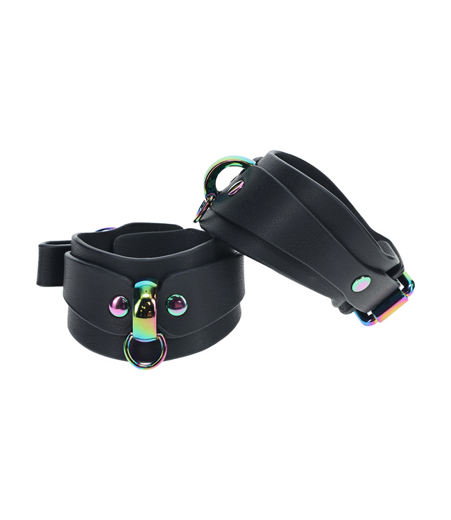 Ouch! Ouch! Venice Luxe Gelamineerde Leer Handboeien Met Iriserende Hardware Zwart