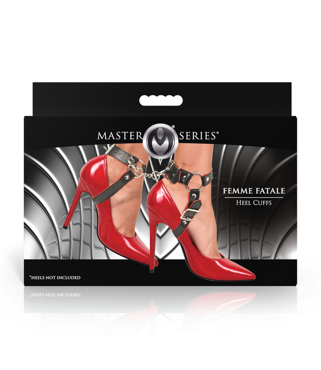 XR Brands Femme Fatale Vegan Leather Heel Cuffs - Edgy Black/Red Style