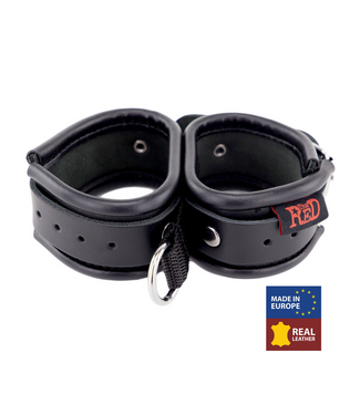 Red Leather Stylish Black Leather Double Handcuffs - Durable & Comfortable Design