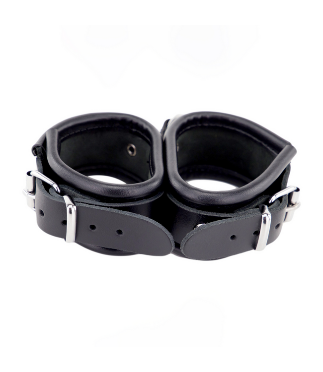 Red Leather Stylish Black Leather Double Handcuffs - Durable & Comfortable Design