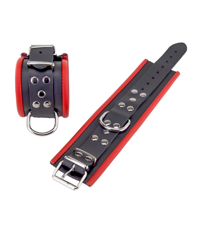 Red Leather Elegante Lederhandschellen in Rot/Schwarz – Verstellbar & Komfortabel