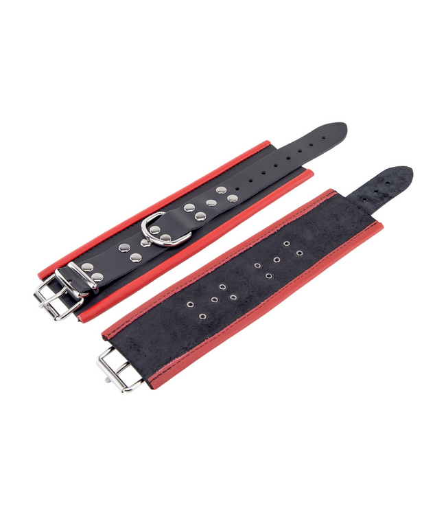 Red Leather Red & Black Leather Handcuffs - Stylish, Comfortable, Adjustable