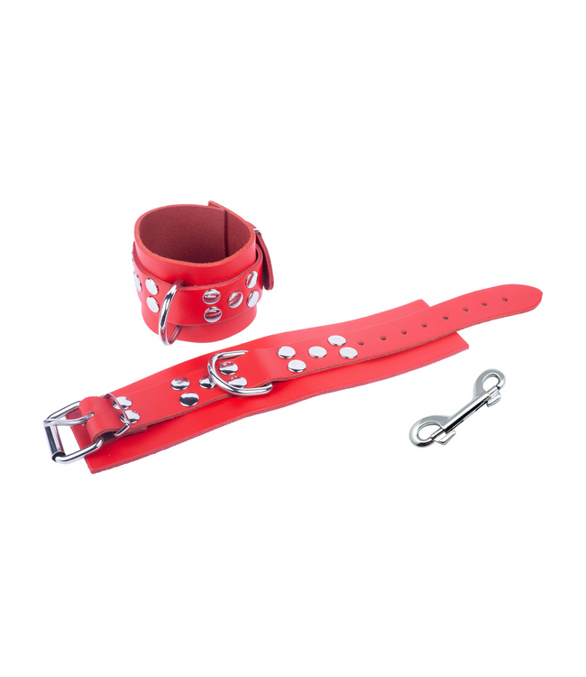 Red Leather Ultra Red Leather Handcuffs - Sturdy Adjustable SM Accessory