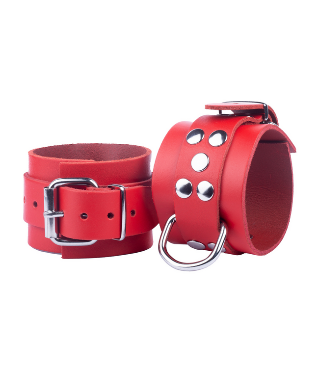 Red Leather Ultra Red Leather Handcuffs - Sturdy Adjustable SM Accessory