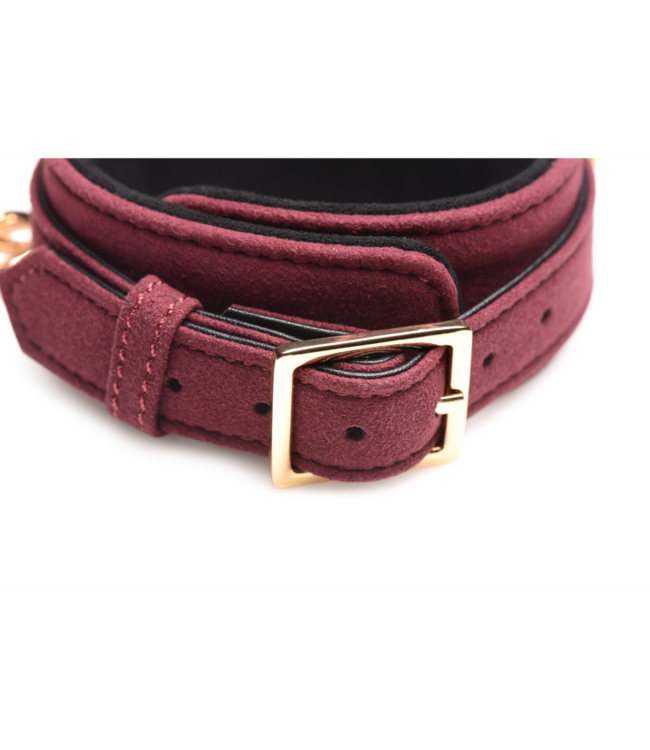 XR Brands 6-Delige Velvet Burgundy Bondage Set Van Vegan Microfiber PU-Leder