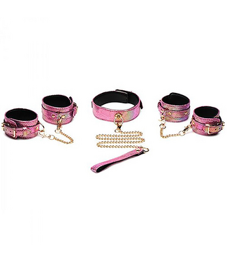 XR Brands Roze Captive Cobra Bondage Set Met Regenboogglans En Slangenprint