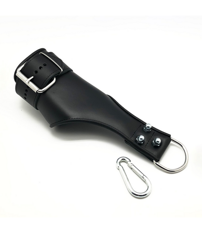 Red Leather Premium Black Leather Suspension Handcuffs with Carabiners - 100kg Capacity
