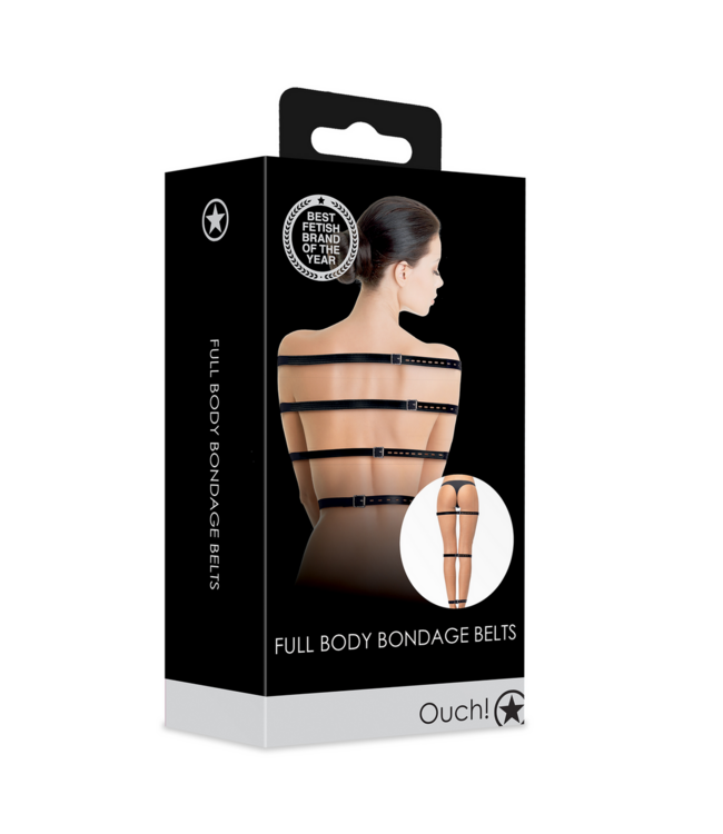 Ouch! Ultimate Control Full Body Bondage Straps - Soft PU Leather, 7 Adjustables