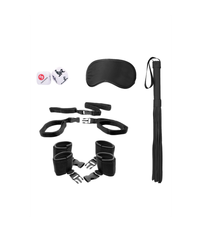 Ouch! Bedstijl Pols- En Enkelboeien Set Met Leren Flogger En Accessoires
