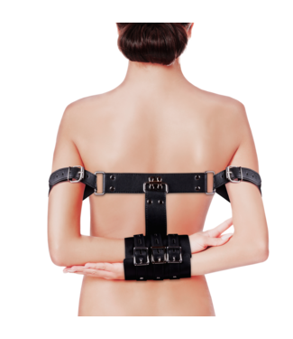 Ouch! Black PU Leather Arm Cuffs - Adjustable Bondage Harness for Control