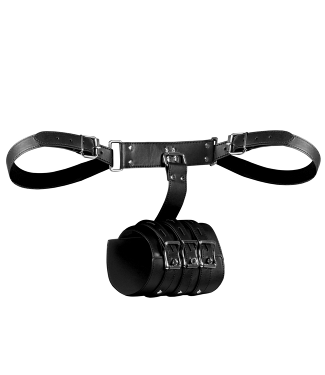 Ouch! Black PU Leather Arm Cuffs - Adjustable Bondage Harness for Control
