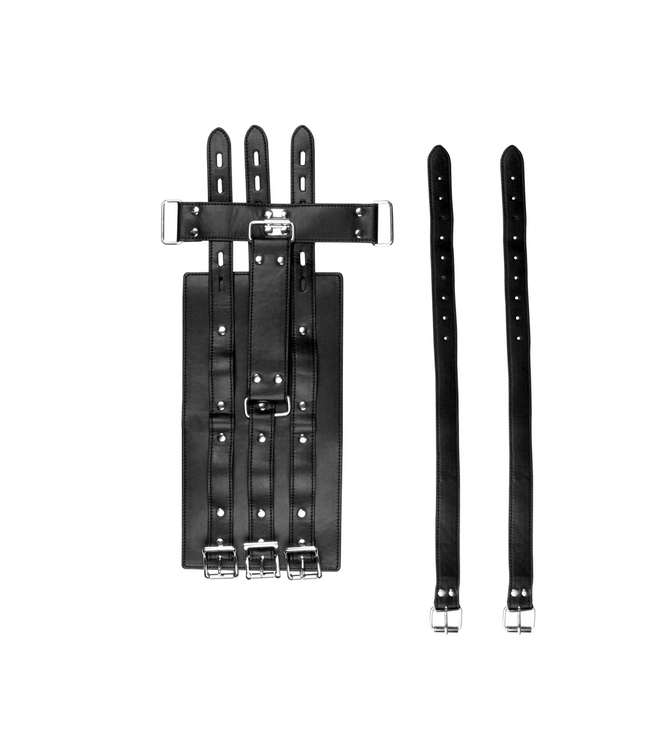 Ouch! Black PU Leather Arm Cuffs - Adjustable Bondage Harness for Control