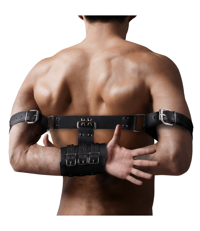 Ouch! Verstelbaar PU Leren Bondage Armboeien Harnas Zwart - Ouch! By Shots