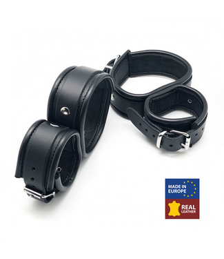 Red Leather Premium Black Leather Ankle and Handcuffs - Stylish & Durable Restraint