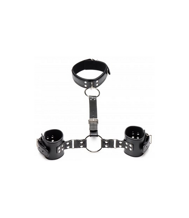 XR Brands Hals-zu-Handgelenk-Fesseln aus veganem PU-Leder – stilvolle Bondage!