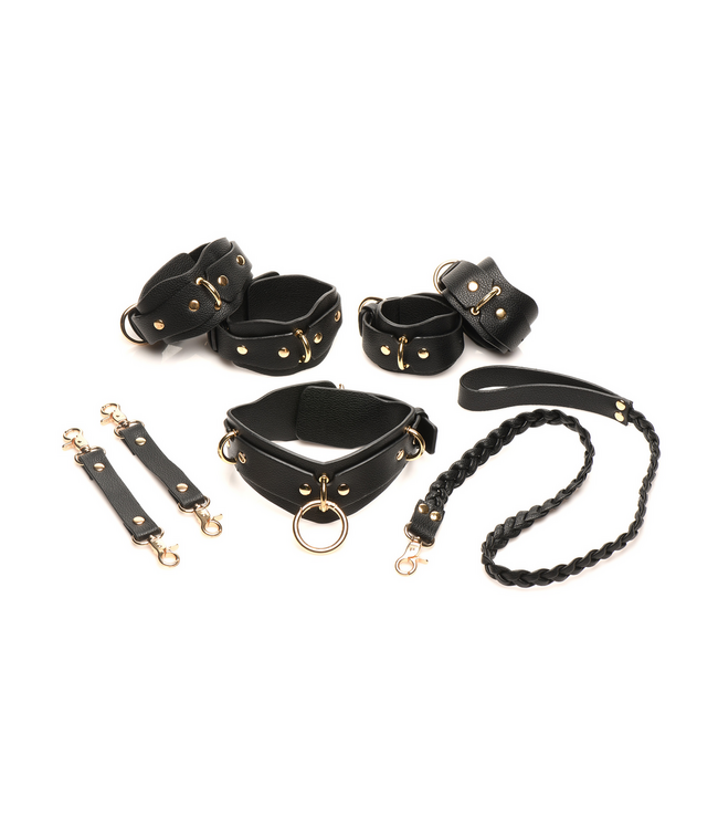 XR Brands Vegan Leather Lover's Restraints Set - Stylish Cuffs & Leash