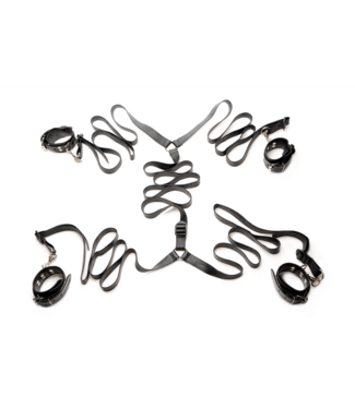 XR Brands Luxuriöses verstellbares Leder-Bettfessel-Set für stilvolle Bondage-Momente