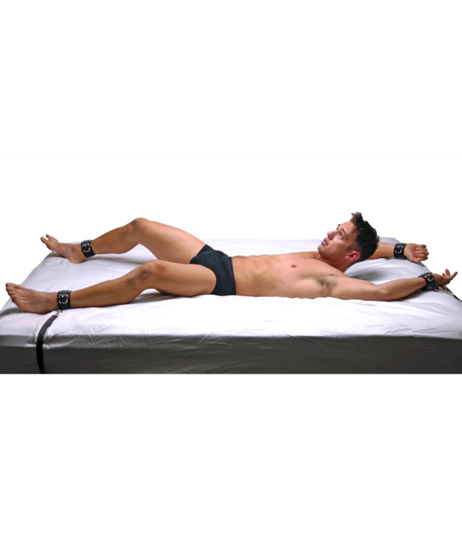XR Brands Luxe Verstelbare Lederen Bondage Bedbeperkingsset Zwart - XR Brands