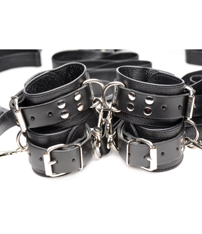 XR Brands Luxe Verstelbare Lederen Bondage Bedbeperkingsset Zwart - XR Brands
