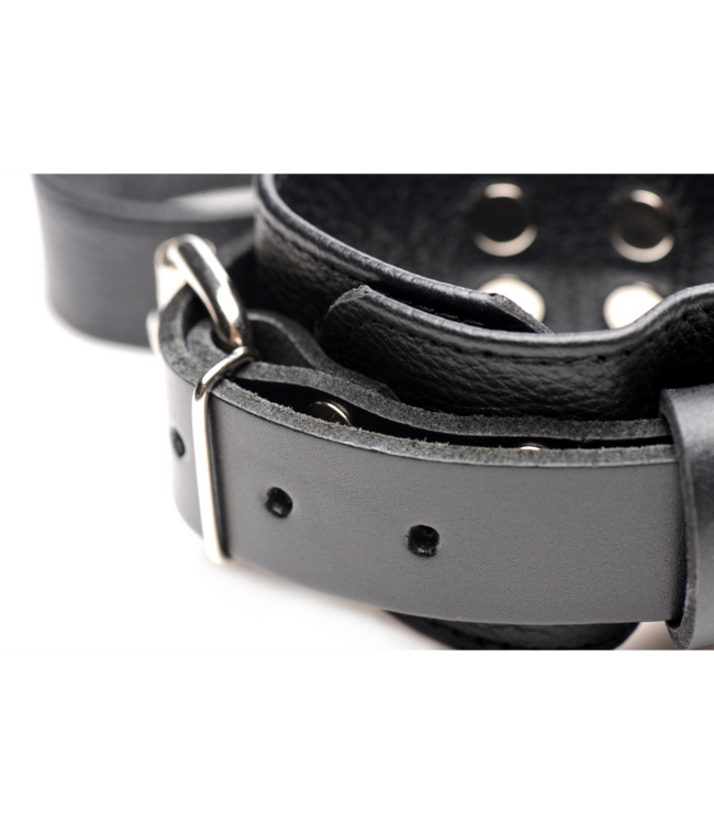 XR Brands Luxurious Adjustable Black Leather Bed Restraint Set for Ultimate Comfort