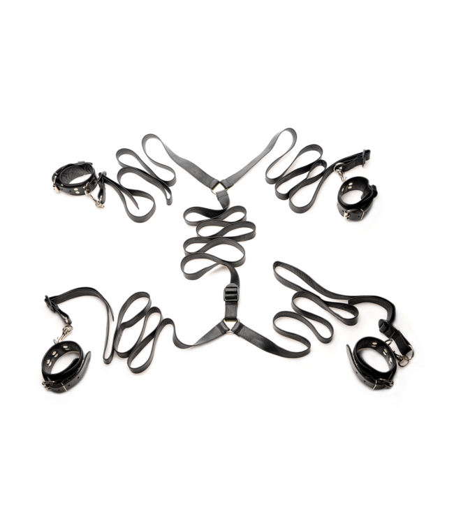 XR Brands Luxurious Adjustable Black Leather Bed Restraint Set for Ultimate Comfort