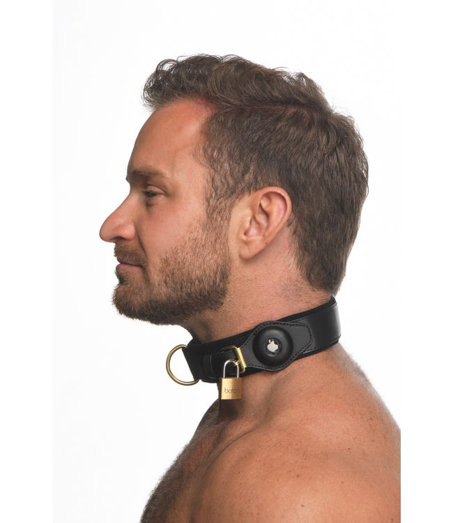 XR Brands Discrete Faux Leer Tracking Halsband Verstelbaar Zwart XR Brands