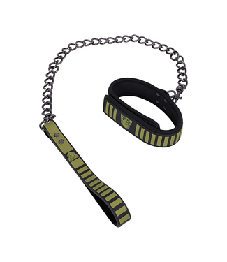 Doc Johnson Tactical Adjustable Collar & Leash - Black/Green Comfort & Safety