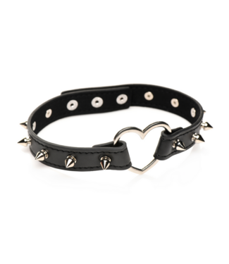 XR Brands Verstelbare Spiked Heart PU-Leer Kraag Zwart Met Stalen Details