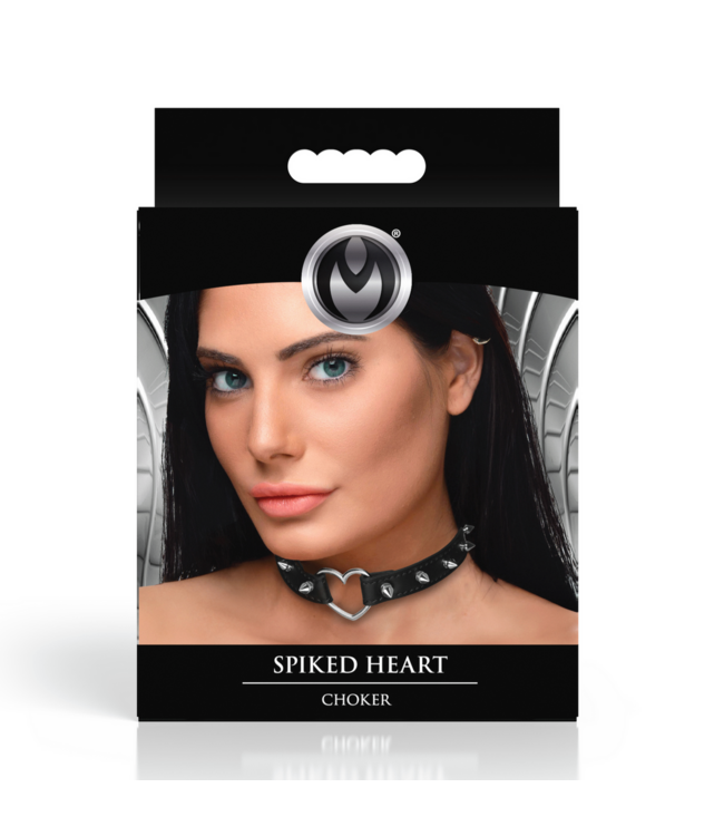 XR Brands Verstelbare Spiked Heart PU-Leer Kraag Zwart Met Stalen Details