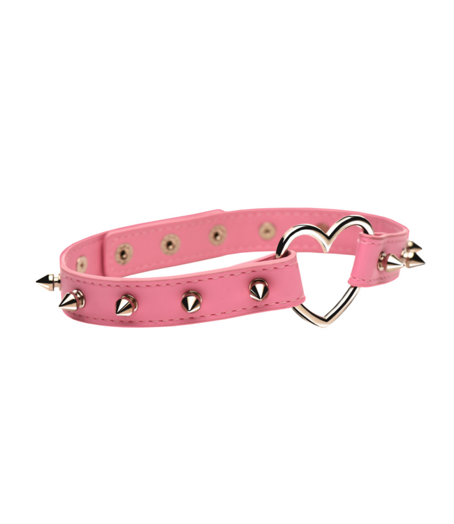 XR Brands Verstelbare Roze PU-Leer Spiked Choker Met Stalen Details