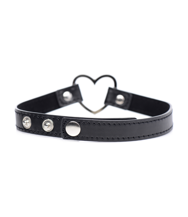 XR Brands Zwarte Chrome Heart Choker Met Metalen Hart – Nikkelvrij, PU-Leer & Staal