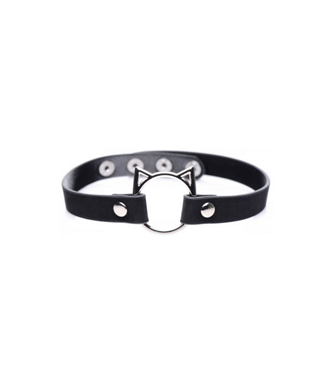 XR Brands Slim Kinky Kitty Ring Choker Zwart Verstelbaar PU-Leer & Staal