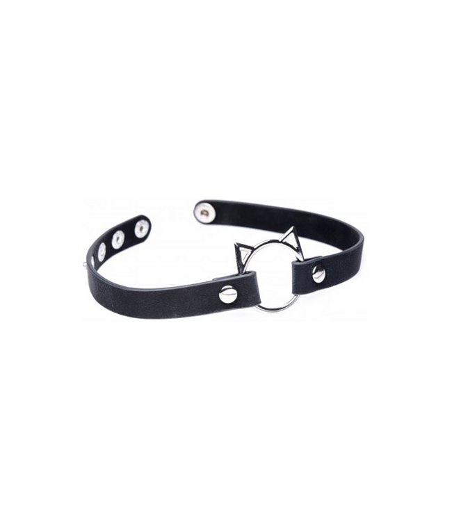 XR Brands Slim Kinky Kitty Ring Choker Zwart Verstelbaar PU-Leer & Staal