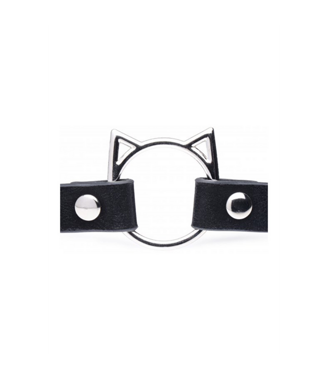 XR Brands Slim Kinky Kitty Ring Choker Zwart Verstelbaar PU-Leer & Staal