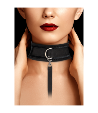 Ouch! Verstelbare Zwarte Bondage Halsband Met Controleerbare Lijn 120 cm