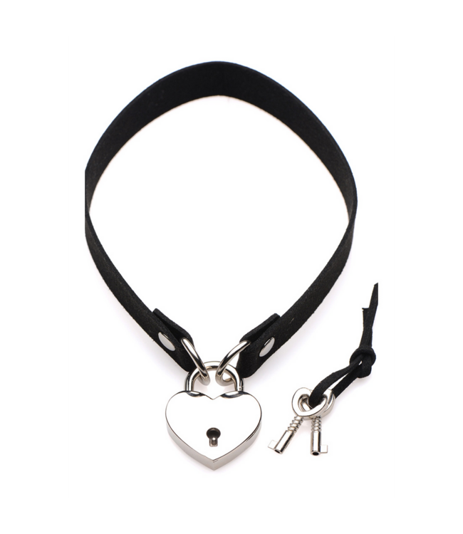 XR Brands Heart Lock & Key Choker with Comfortable Heavy Hitter Butt Plugs