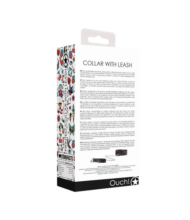 Ouch! Ultrastijve Leren Halsband Met Verstelbare Klittenbandsluiting En Ketting