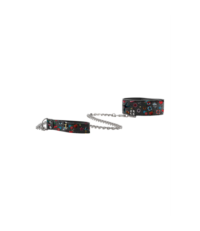 Ouch! Ultrastijve Leren Halsband Met Verstelbare Klittenbandsluiting En Ketting
