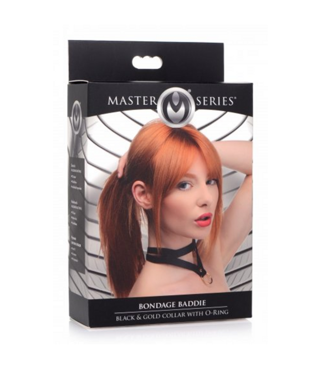 XR Brands Bondage Baddie Zwarte PU-Leer Halsband Met Stalen Details 48 cm
