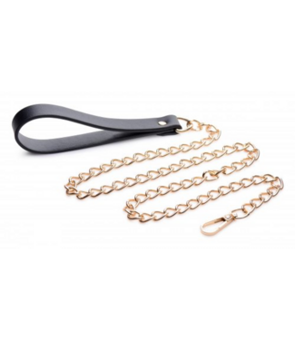 XR Brands Black & Gold Hand Loop Chain Leash - Elegant BDSM Bondage Accessory
