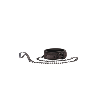 Ouch! Titaniumgrijze Halsband En Riem Van Gebonden Leder Met Neopreen Comfort