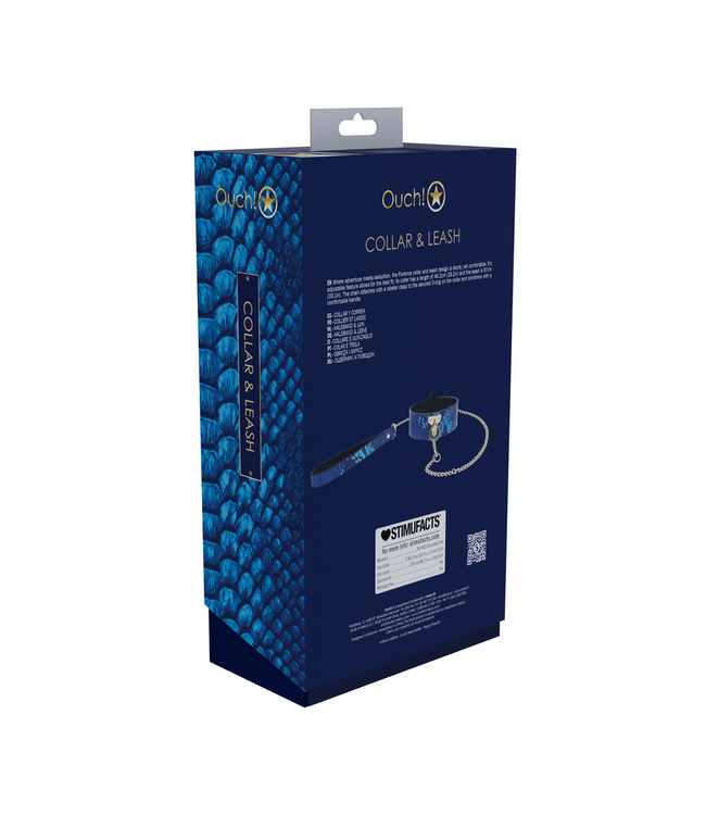 Ouch! Ouch! Blue Gelamineerd Lederen Halsband Met Leash En Iriserende Hardware