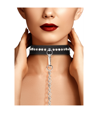Ouch! Verstelbare Diamanten Halsband Met 4 Maten En Bijpassende Leash Voor BDSM