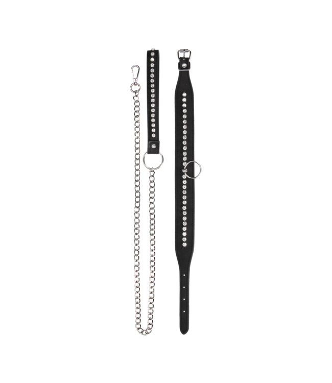 Ouch! Stylish Adjustable Diamond Collar with Leash – Perfect for BDSM Collection