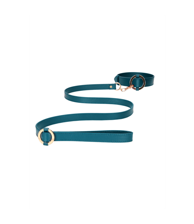 Ouch! Luxury Leather Look Collar & Leash Set with Gold Detailing