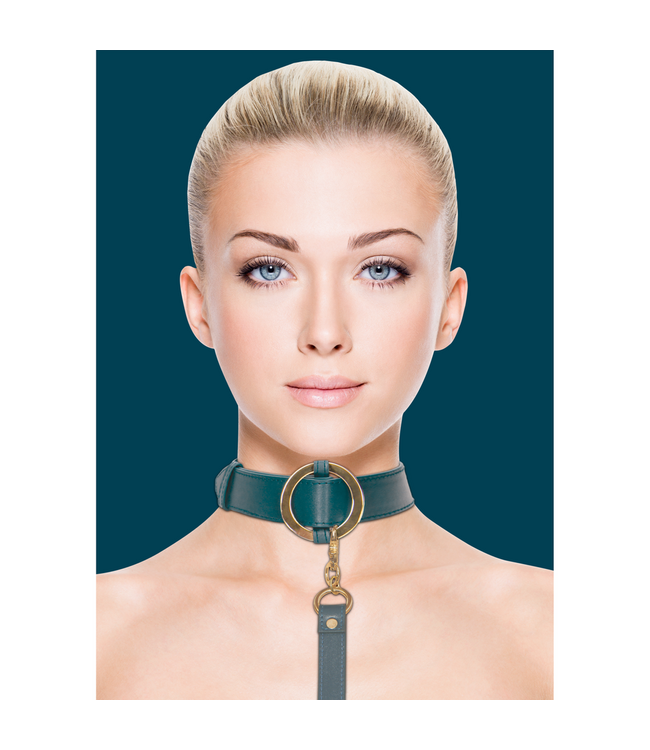 Ouch! Luxury Leather Look Collar & Leash Set with Gold Detailing