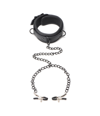 XR Brands Collared Temptress Adjustable Nipple Clamps & Stylish Neoprene Collar